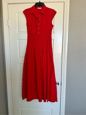 Lucky Brand Red Cap-Sleeve Shirtdress with Smocked Waist